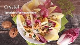  Presentation with walnut - PPT theme enhanced with chicory salad with cheese and walnut background and a tawny brown colored foreground