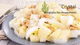  Presentation with walnut - Colorful presentation enhanced with chicory salad with walnut apple and cheese backdrop and a lemonade colored foreground