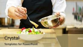  Presentation with salad - PPT layouts having european cuisine - chief cook preparing salad background and a coral colored foreground