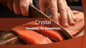  Presentation with salmon - PPT theme having chief-cutting-a-salmon-fillet and a tawny brown colored foreground