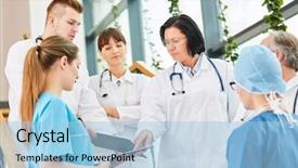  Presentation with team planning - Presentation theme enhanced with executive physician with authority planning background and a light blue colored foreground
