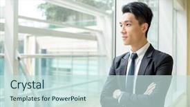  Presentation with person looking out in nature - PPT theme enhanced with chief financial - asain businessman looking background and a sky blue colored foreground