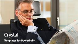  Presentation with office newspaper - Slide deck with chief financial - boss in his office reading background and a wine colored foreground