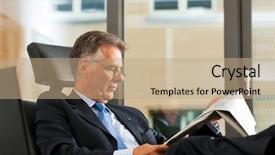  Presentation with office newspaper - PPT theme having chief financial - boss in his office reading background and a coral colored foreground