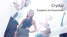  Presentation with team - Beautiful theme featuring chief financial - business team discussing a new backdrop and a  colored foreground