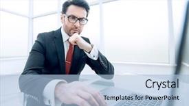  Presentation with close up of cereal granola - Slide set enhanced with chief financial - close up thoughtful businessman working background and a light blue colored foreground