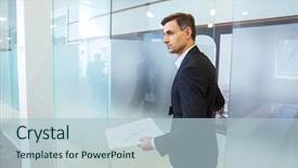  Presentation with confident - PPT layouts featuring chief financial - confident businessman in formalwear holding background and a light blue colored foreground