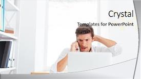  Presentation with phone - Audience pleasing PPT layouts consisting of chief financial - disappointed young businessman talking backdrop and a white colored foreground