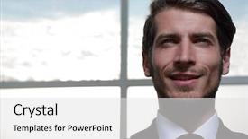  Presentation with forward - Presentation design consisting of chief financial - young businessman looking forward confidently background and a light gray colored foreground