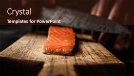  Presentation with salmon fish - PPT theme consisting of chief-hands-cut-salmon-fillet background and a wine colored foreground