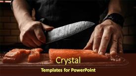  Presentation with salmon fish - Presentation design enhanced with chief-hands-cut-salmon-fillet background and a tawny brown colored foreground