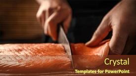  Presentation with salmon fish - Slide set with chief-hands-cut-salmon-fillet background and a tawny brown colored foreground