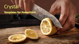  Presentation with beverage - Presentation theme with chief-hands-cutting-lemon background and a tawny brown colored foreground