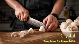  Presentation with vegetarian - Presentation theme consisting of chief-hands-cutting-shampignons background and a tawny brown colored foreground