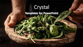  Presentation with healthy diet organic food - Slide set having chief-hands-holding-fresh-green background and a  colored foreground