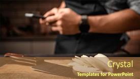  Presentation with man holding phone - PPT layouts featuring chief-hands-holding-smartphone background and a tawny brown colored foreground