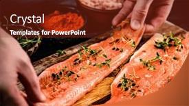  Presentation with healthy nutrition - Theme having chief-hands-put-fresh-trout background and a tawny brown colored foreground
