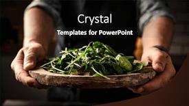  Presentation with green fresh food - PPT theme with chief-hands-serve-fresh-green background and a black colored foreground