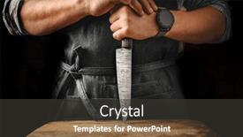  Presentation with culinary - Slide set consisting of chief-man-in-apron-holding background and a dark gray colored foreground