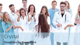  Presentation with medical - Presentation design consisting of chief-medical-officer-standing background and a light blue colored foreground