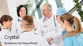  Presentation with physician - Cool new PPT theme with chief physician plan surgical intervention backdrop and a white colored foreground