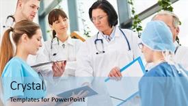  Presentation with physician - Presentation theme featuring chief physician with authority background and a light blue colored foreground