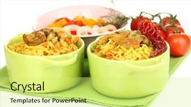  Presentation with vegetables - Beautiful PPT layouts featuring chiken - delicious pilaf with vegetables isolated backdrop and a  colored foreground