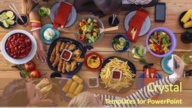  Presentation with group - PPT layouts featuring chiken - top view of group people background and a  colored foreground