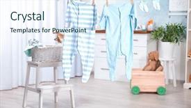  Presentation with infant - Amazing slide set having maternal infant child - children's clothes hanging on laundry backdrop and a sky blue colored foreground