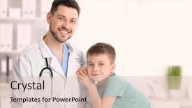  Presentation with hospital - Colorful PPT layouts enhanced with play therapy child - children's doctor with little boy backdrop and a  colored foreground