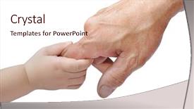  Presentation with finger - Presentation theme having child's hand holding background and a sky blue colored foreground