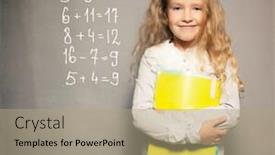  Presentation with school board - Audience pleasing presentation consisting of child about school board girl near blackboard backdrop and a coral colored foreground