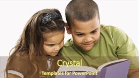  Presentation with child adolescent - Audience pleasing presentation theme consisting of child adolescent - boy and girl reading book backdrop and a tawny brown colored foreground
