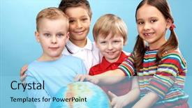  Presentation with boys scouts - Presentation theme featuring child adolescent - group of adorable boys background and a  colored foreground