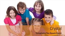  Presentation with small group top view - Cool new presentation design with child adolescent - group of kids - friends backdrop and a  colored foreground