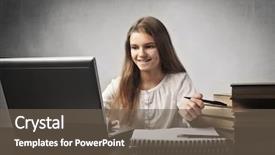 Presentation with smiling little girl - PPT layouts consisting of computer exam - smiling teenage girl doing her background and a tawny brown colored foreground