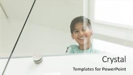  Presentation with home - PPT theme featuring child adolescent development - happy boy at home background and a  colored foreground