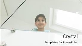  Presentation with home - Cool new PPT layouts with child adolescent development - happy boy at home backdrop and a  colored foreground