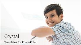  Presentation with home modification - Audience pleasing PPT theme consisting of child adolescent development - happy boy at home backdrop and a  colored foreground