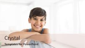  Presentation with home domestic market - Amazing slide set having child adolescent development - happy boy at home backdrop and a  colored foreground