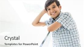  Presentation with home - Presentation design consisting of child adolescent development - happy boy at home background and a  colored foreground
