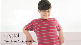  Presentation with safety home inspections - PPT theme having child adolescent development - happy boy at home background and a coral colored foreground