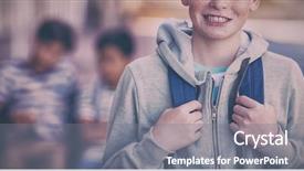  Presentation with adolescent development - Beautiful theme featuring child adolescent development - portrait of smiling schoolboy standing backdrop and a gray colored foreground
