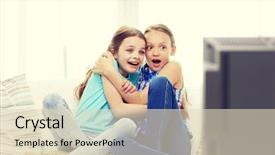  Presentation with television watching - PPT layouts with best movie - people children television friends background and a soft green colored foreground