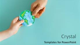  Presentation with teal - Presentation consisting of child-and-adult-holding-planet background and a light blue colored foreground