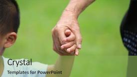  Presentation with holding hands - Presentation theme featuring child and grandma holding hands background and a yellow colored foreground