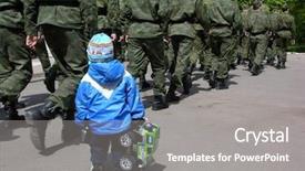  Presentation with child soldiers - Theme having child and many soldiers background and a gray colored foreground