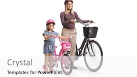  Presentation with bicycles - Presentation design featuring child-and-mother-wearing-helmets background and a white colored foreground