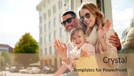  Presentation with family shopping - Presentation design featuring child and shopping bags waving background and a coral colored foreground