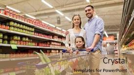  Presentation with family shopping - Beautiful slide set featuring child and shopping cart backdrop and a coral colored foreground